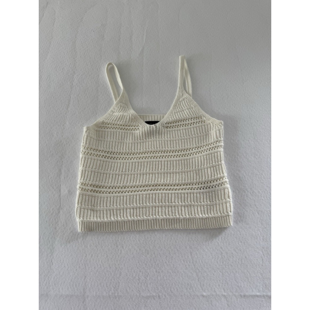 New Look White Knit Camisole V-Neck Pointelle Tank Top Size 8